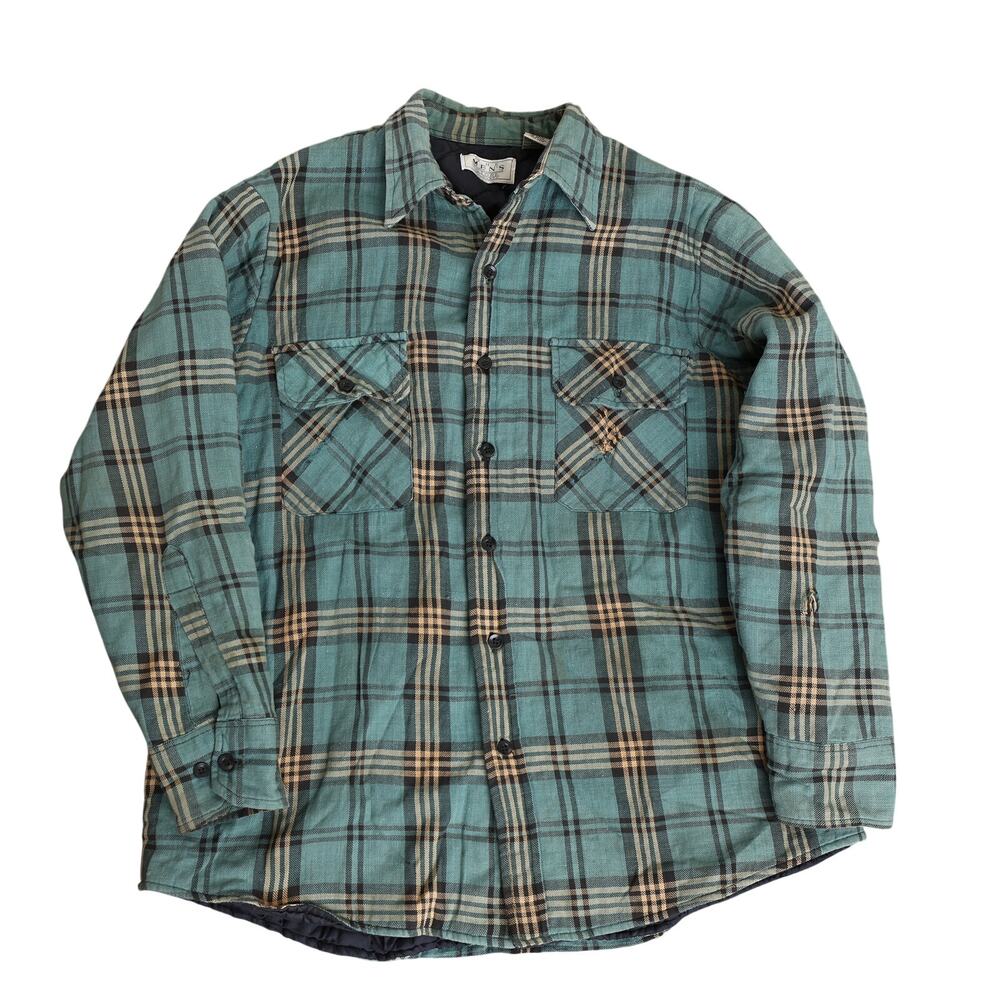Men's Vintage Sears Teal/Yellow/Black Quilted Button-up Thrashed Jacket - Large